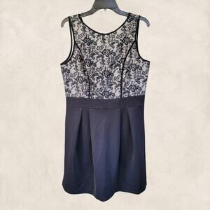 mark. Black Tan Floral Lace Embossed Bodice Top and Pleated Black Skirt Dress